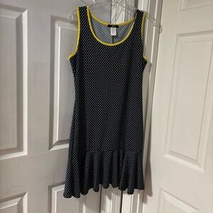 Black and White Polka Dot Dress Banana Yellow trim Sleeves with Yellow Trim